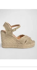 Castanet Women’s Size 40 Wedge Espadrille Sandals Metallic Gold Ankle Strap