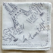 VTG Bandana White Cotton Line Art Tour Eiffel Shopping Paris Handkerchief 20"