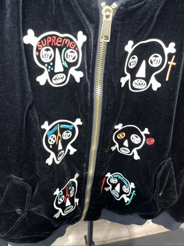 SS21 Supreme Clayton Patterson Skulls Embroidered Velvet MA-1 Bomber Jacket XL image 2