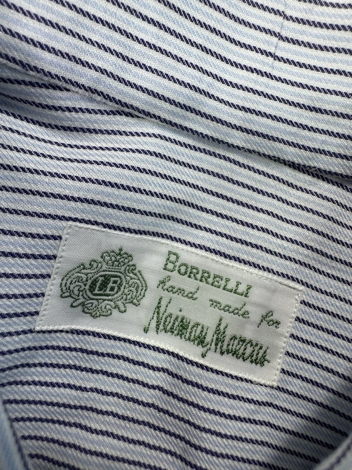 BORRELLI NAPOLI Made Italy Shirt Men 16.5 Button Up Blue Striped French Cuff - Image 3 of 4