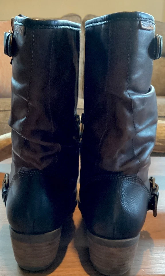 Pikolinos Le Mans Boots Side Zip Buckles Brown Leather Size 41 Women's 9.5 - Image 3 of 4