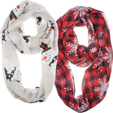 2 Pack of Soft Lightweight Christmas Holiday Sheer Infinity Scarf Head Wrap W...