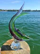 Vintage Murano Style Art Glass Marlin Sculptu...