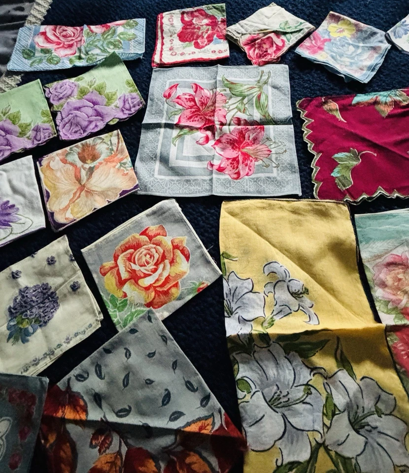 Conjunto de 19 lenços de algodão vintage coloridos estampados florais - Imagem 3 de 4