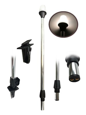 MARINE BOAT NAVIGATION ALL-ROUND WHITE STERN POLE LIGHT 24'' & 2-PRONG NYLON BASE
