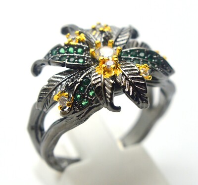 EINZIGARTIGER 925 STERLING SILBER RING MIT GRÜNEN SMARAGDEN & WEISSEN TOPAS