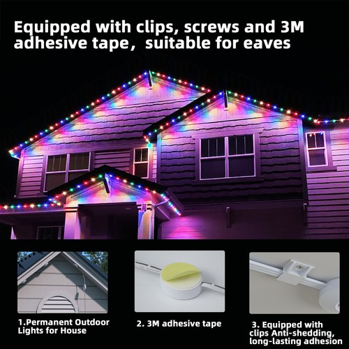 Permanent Outdoor Lights, 150ft with 108 LED Eaves Lights IP67 Waterproof, RGB - Picture 14 of 17