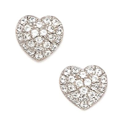 Damen einzigartige stilvolle 14K massive WG 8MM weißer Topas Herzform Nieten PushBack