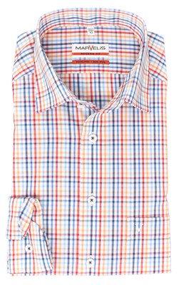 Marvelis Herren Businesshemd Modern Fit Kent Kragen Langarm Kariert Blau/Rot/Wei