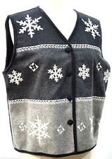 Life Style Vest Snowflake Ugly Christmas Top Holiday Wool Flannel Blnd L New Vtg