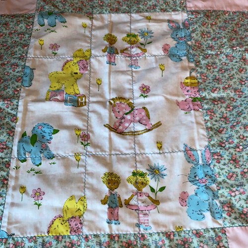 Coperta leggera bambino cavallo a dondolo ricamato rosa e blu fatta a mano - Foto 4 di 8