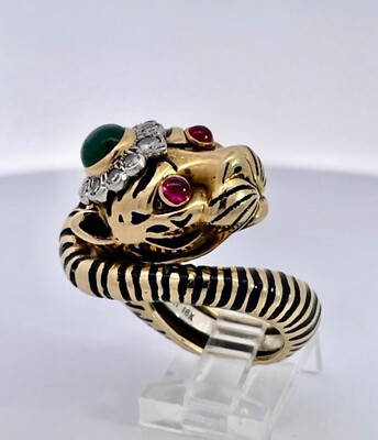 David Webb Tiger ring Ruby eyes, Emerald Head