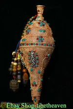 13.2" Old Tibet Filigree Gold Gems Dzi Bead Temple Conch Shell Trumpet Horn