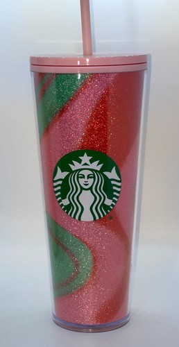 Starbucks Christmas Pink Glitter Wavy Swirl Kaffee Cold Cup Tumbler 24 oz - Bild 2 von 11