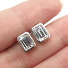 C Z Stud Earrings 925 Sterling Silver Emerald-Cut