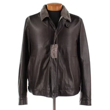 Gimo's NWD 100% Leather Jacket w/ Shearling Collar Size 58 (48 US) In Brown