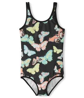 Reima L13215 Kids Black Floral Uimaan Swimsuit Size 7Y
