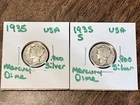 1935 P & S Mercury Dime 10c Fine 90% US Silver Coin Lot