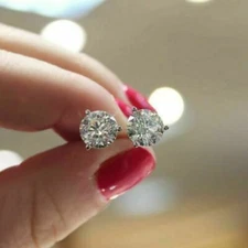 1Ct Round Cut Lab Created Diamond Stud Screw Back Earring 14K White Gold Finish