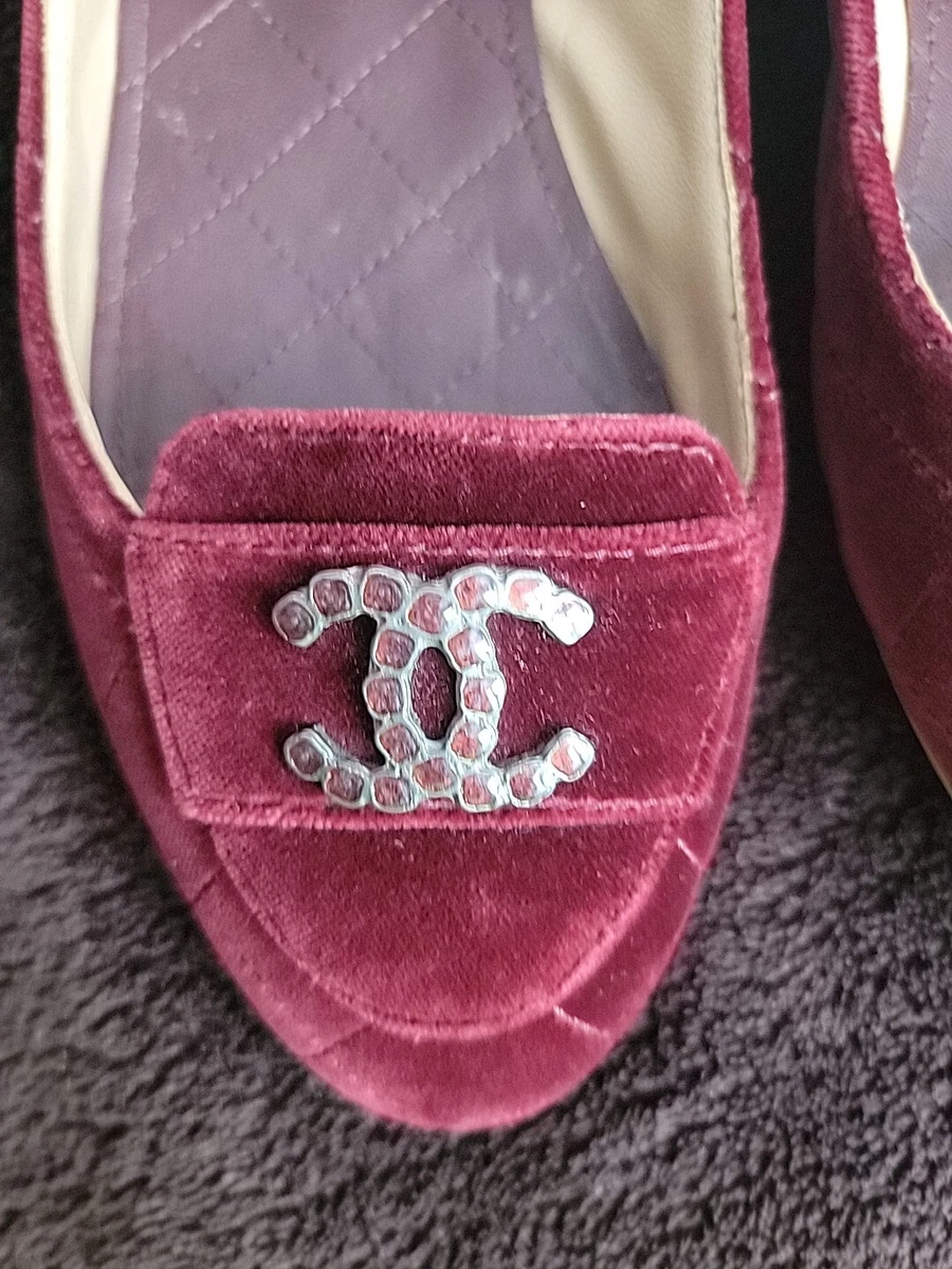 Chanel velvet shop flats