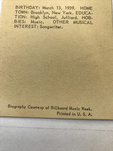 Rare Original Neil Sedaka Arcade Card 1960’s With Bio - Picture 5 of 6
