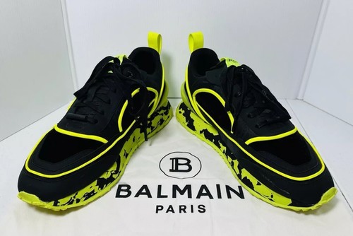 Scarpe basse Balmain velluto nylon e rete racer nero verde fluorescente taglia 43 - Foto 2 di 14