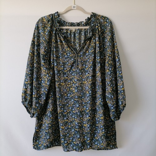 Max Studio Women's Multicolor Ditsy Floral Split Neck Blouse Top Plus Size 1X