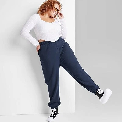 Women Navy Fleece Baggy Joggers