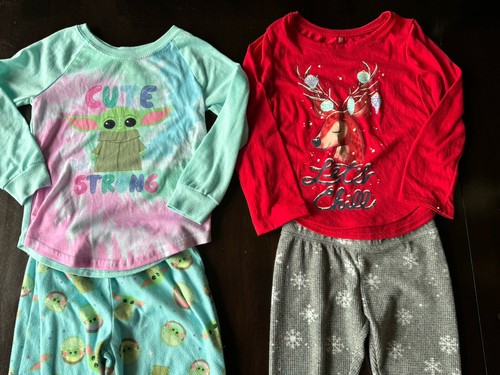 2 Sets (4 Pcs) Girls Pants Long Sleeve Pajamas Star Wars Reindeer Sz 6 - Picture 2 of 5