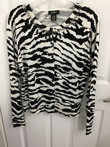 Peck & Peck Collection Women's Black/White Animal Print Bling L/S Sweater Small - 第 1/3 張圖片