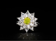 Simulated 4.15 TCW Cushion Peridot  Pear Sapphire Floral Design Wedding Ring