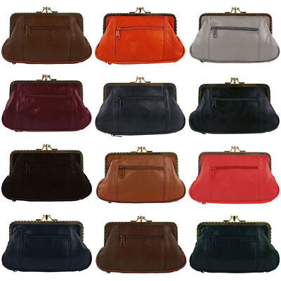 Oakridge Leather Ladies Double Clasp Coin Purse with Space for Credit Card