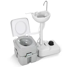 Portable Wash Sink Camping Hand Basin Stand with 5.3 Gallon 17 L Flush Toilet