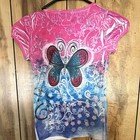 Habitat Ginger Girls M 7/8 Pink Blue Butterfly Glitter Graphic Cotton Tee — photo 2