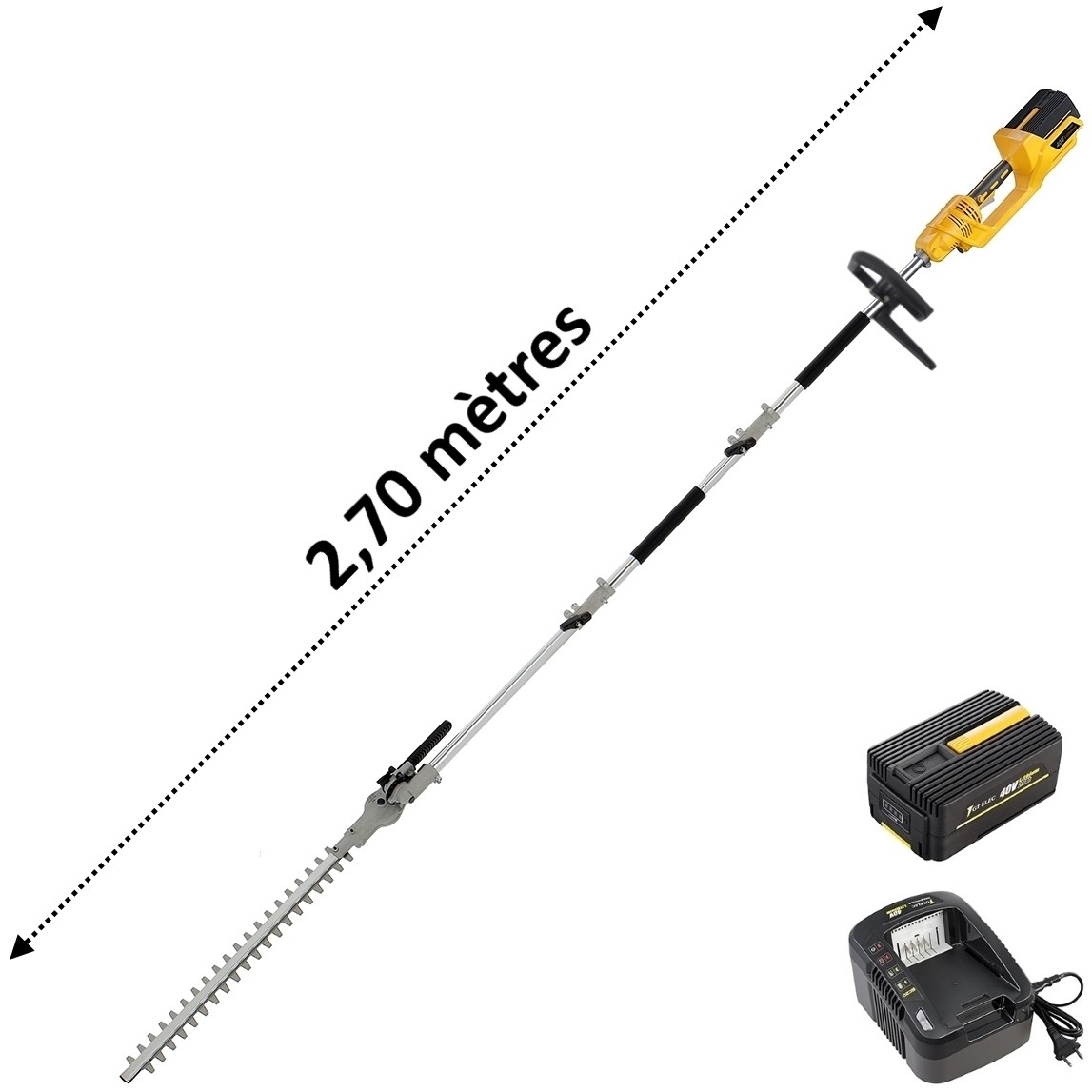 Taille-haies sur perche 40V GT ELEC à tête pivotante et lame double action