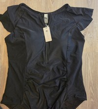 HoliPick Women s One Piece Swimsuit Black Ruffle Sleeve Tummy Control Plus Size
