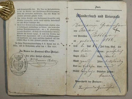 Libro escursionistico passaporto sellaio Svizzera Aarau passport - manoscritto polizia 1839 - Foto 5 di 12