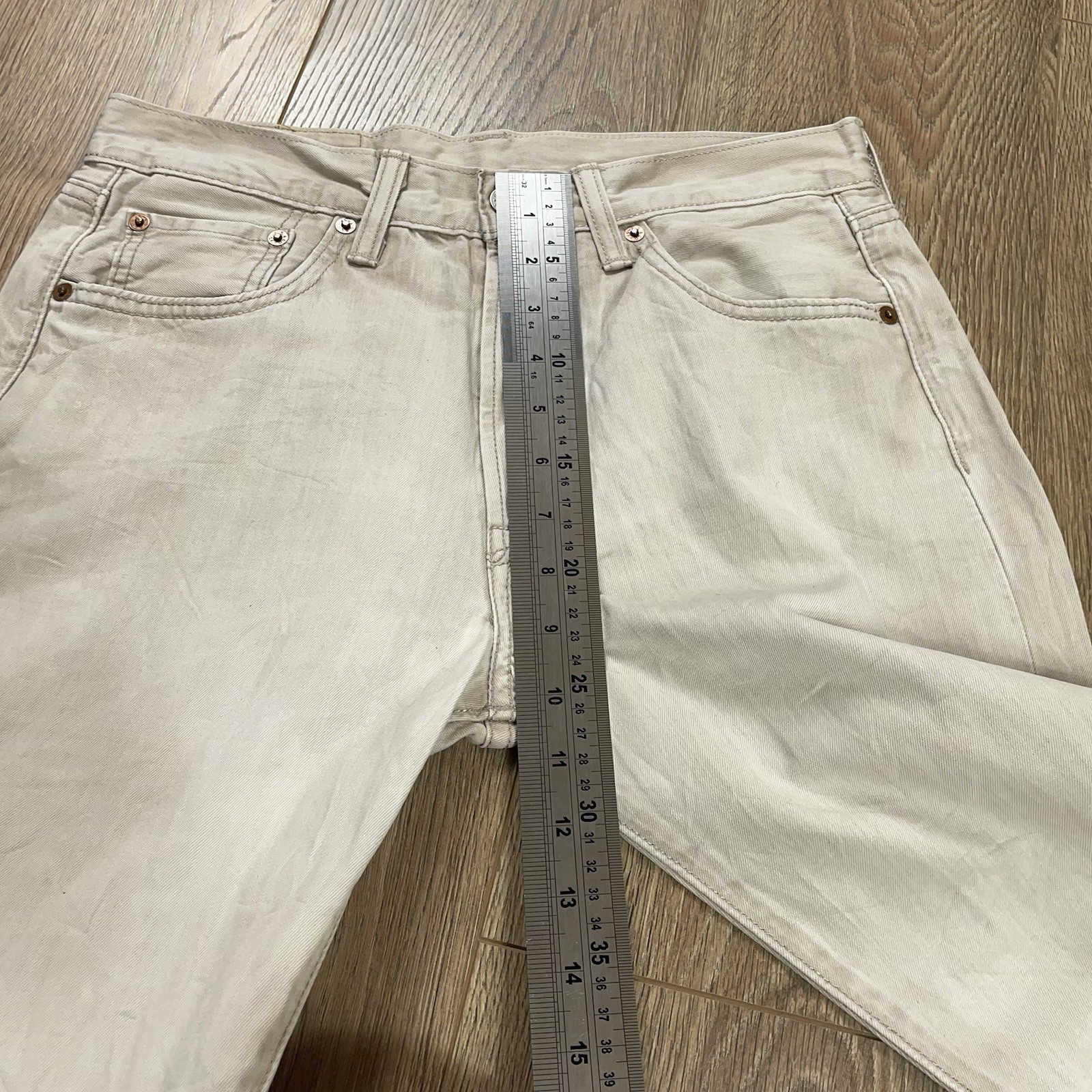 Levi's 501 Jeans Mens 30 Waist Straight 30W 34L Off White Denim Cotton Button thumbnail 6