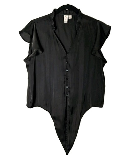 Joie Black Flounce Satin Ruffle Button-Tie Front Hem Crop Top XS VampyBohoPirate - Picture 2 of 11
