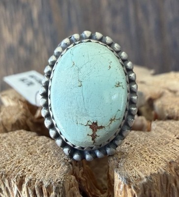 Sterling Silver Native Style SW Genuine RARE Dry Creek Turq Ring Sz 6.75 Adj.