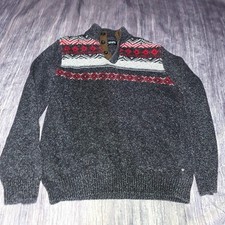 Chaps Mens Gray Fair Isle Mock Neck Pullover Sweater Size S