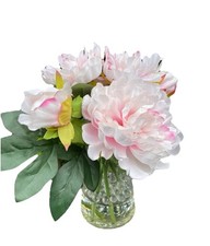 Artificial Peony Flower Silk Bouquet 4 Bundles, Light Pink