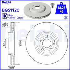 2x Bremsscheibe bel&uuml;ftet BG5112C DELPHI f&uuml;r MERCEDES-BENZ A-CLASS CLA GLB GLA