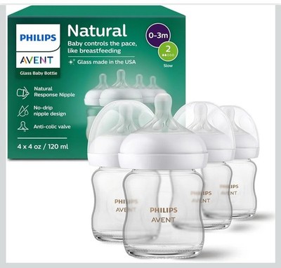 Philips Avent Natural Glass Baby Bottles with Natural Response Nipples (Slow...