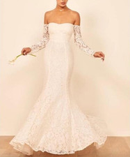 Reformation Off-Shoulder Lace Wedding Dress in Ivory - Size 4