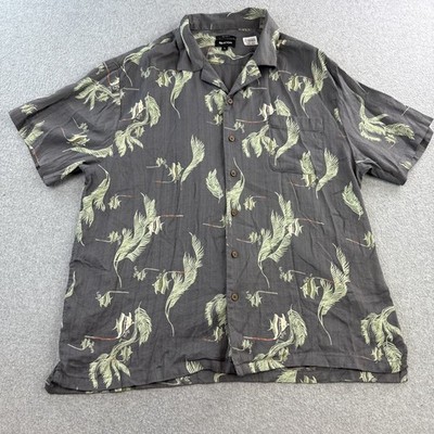 Brixton Shirt Mens Large Gray Relaxed Fit Short Sleeve Floral Button Up Casual