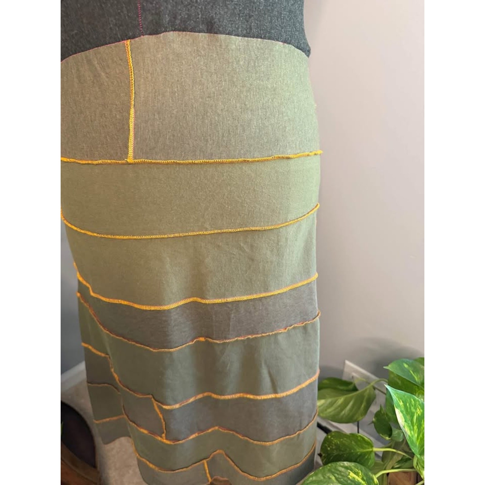 Handmade Upcycled Cotton Patchwork Serged skirt b… - image 7