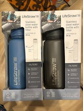 LifeStraw 24oz Go Series Stainless Steel Water Filter Bottle - Grey and Blue