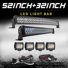 5D Curved 52" Straight 32" LED Light Bar 300W 180W w/4" LED Pod Wiring Harness