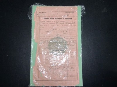 1918 UNITED MINE WORKERS OF AMERICA TRANSFER CARD - #K356